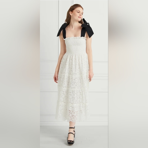 Hill House The Lace Ribbon Ellie Nap Dress White Lace with Black Ribbon  Straps